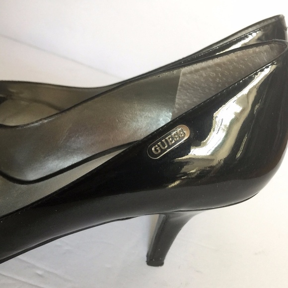 Guess Black Patent Leather Peep Toe Heels Shoes 10 - Picture 5 of 8